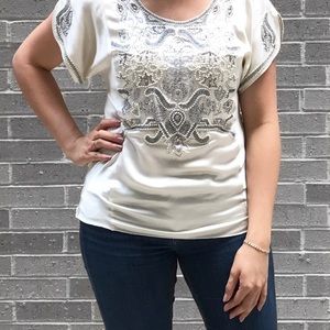 Burning Torch silk beaded cocktail blouse